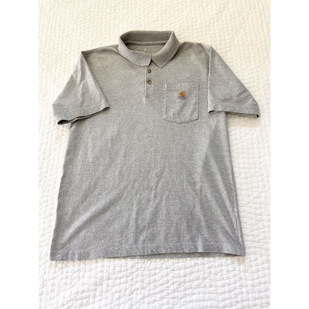 Carhartt Polo Shirt Men’s Small Gray Heather Pocket Logo Workwear Cotton Blend
